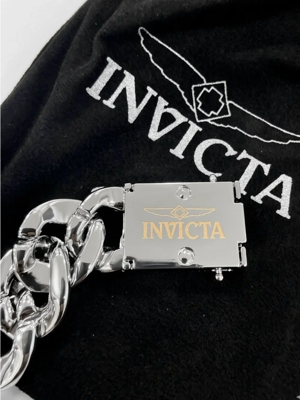 Invicta Elements Iced Out Solid Cuban Bracelet BIG Silver 316L Steel &MOISSANITE